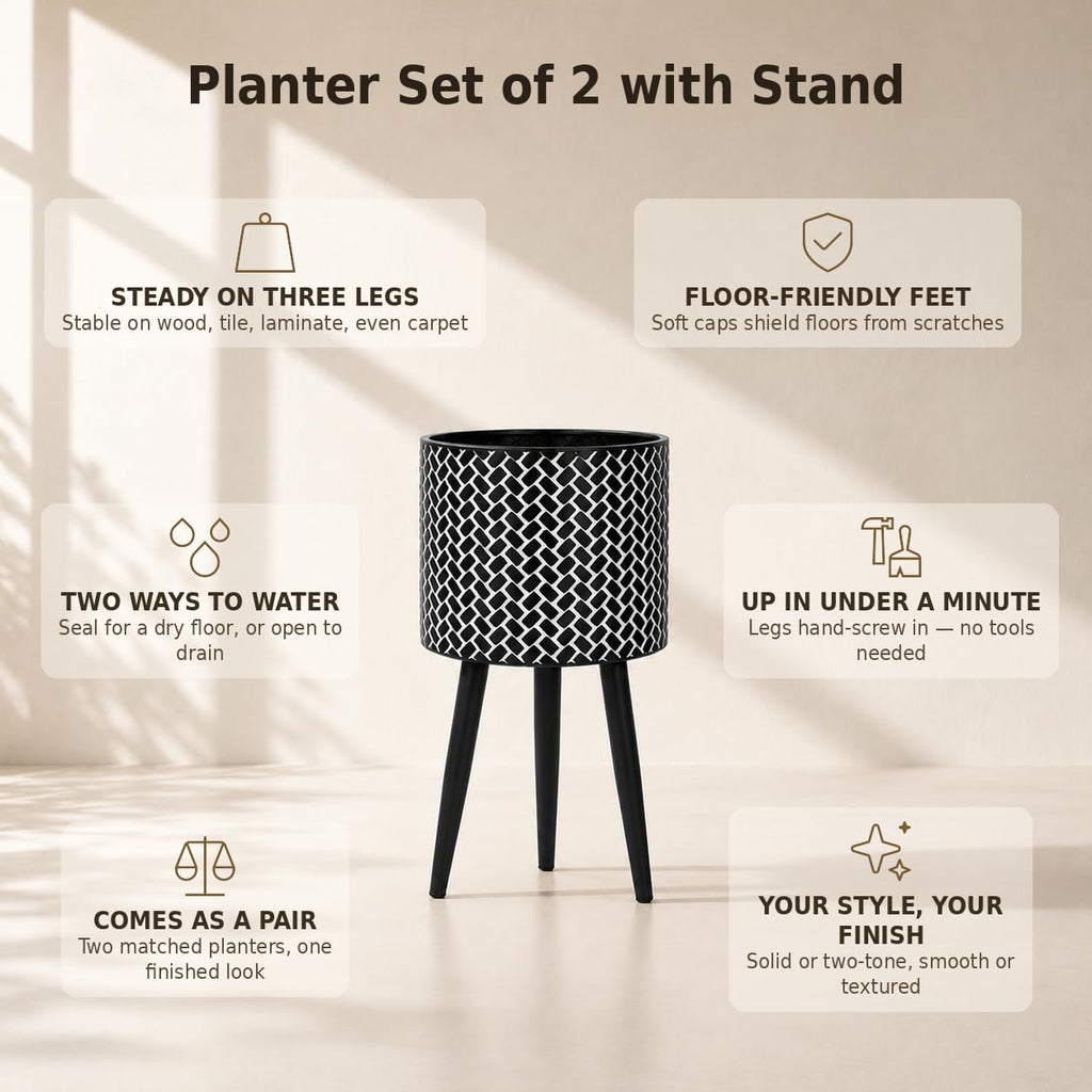 Metal Plant Pots with Legs Set of 2 Standing Planter Tripod