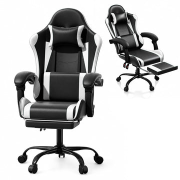 Ergonomic Gaming Chair with Footrest, White