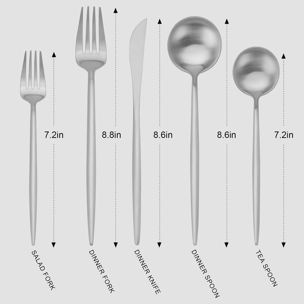 Matte Silverware Set, 20 Piece Stainless Steel Cutlery Flatware Set, Kitchen Utensil Sets for 4, Tableware With Knife