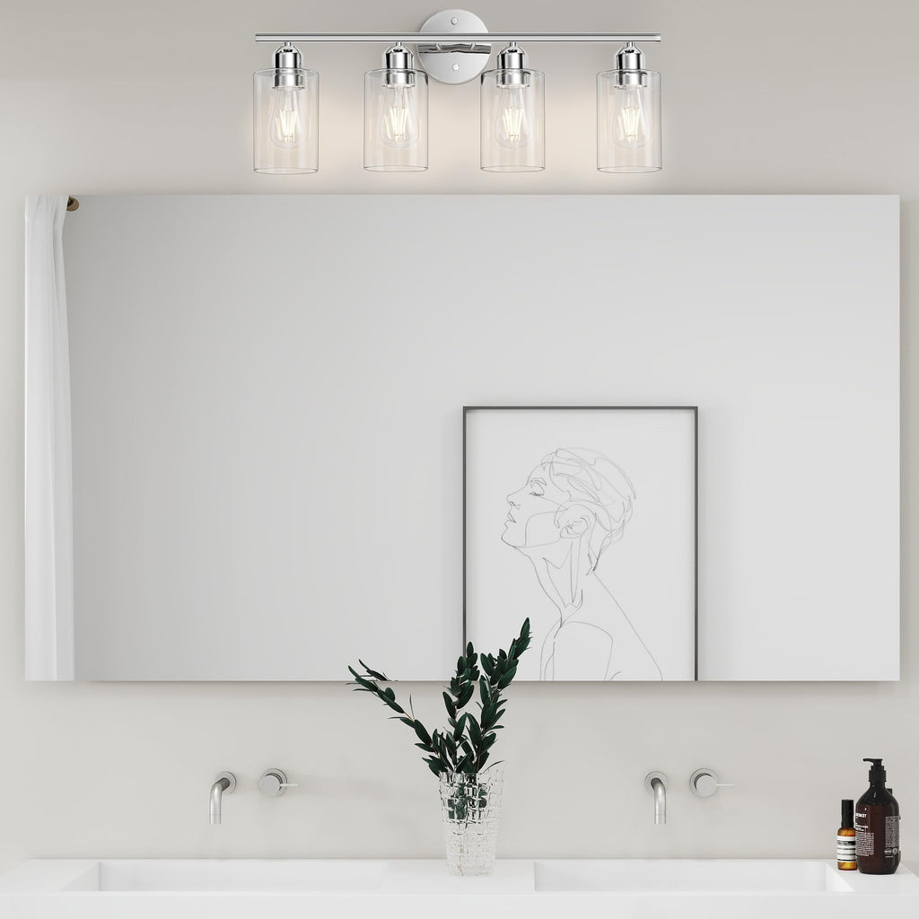 Bathroom Vanity Light Fixtures Polished Chrome, 4 Lights Rustic Farmhouse Vanity Bar Lighting Over Mirror Modern