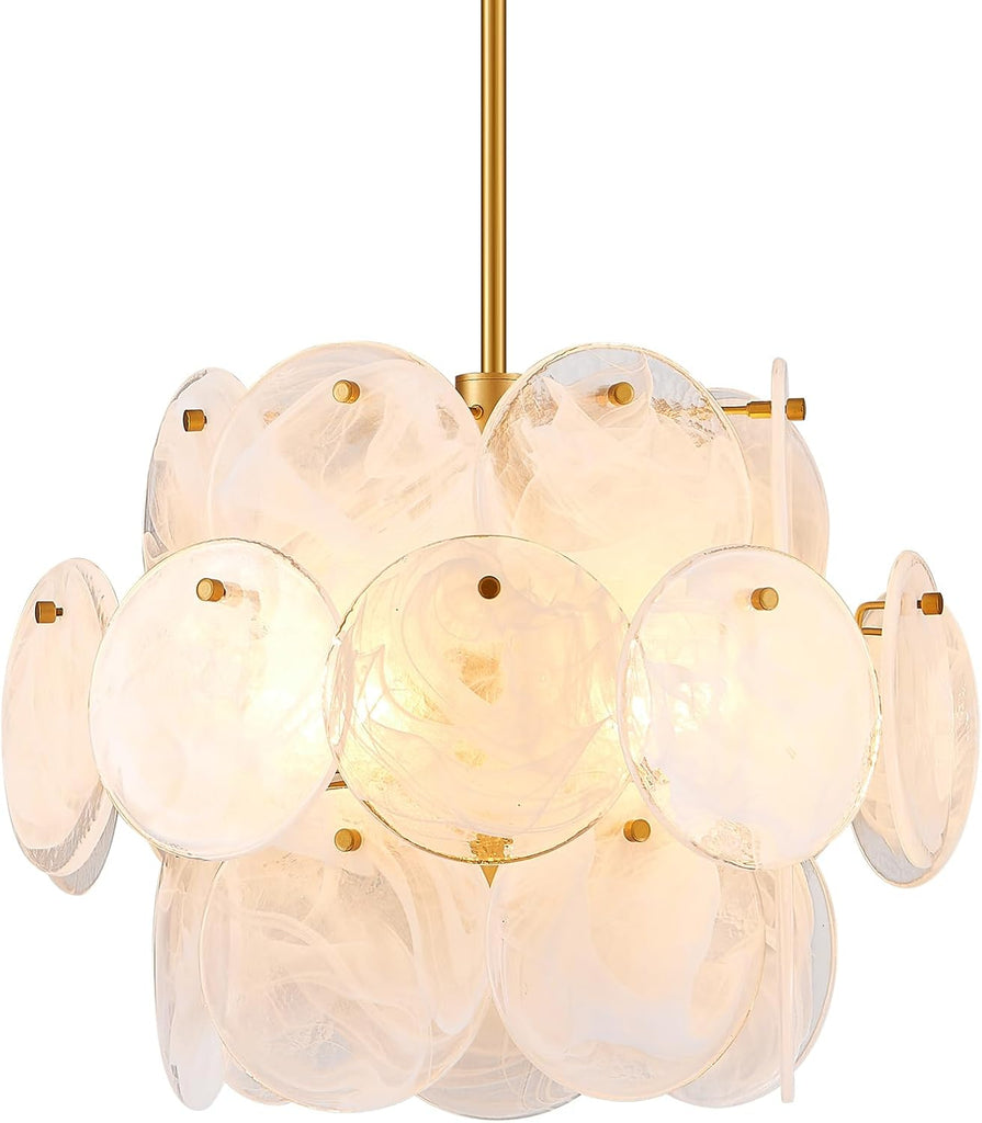 Dia 15.75 Inches Modern Glass Chandelier for Foyer, Gold Dining Room Light Fixture, Large Vintage Pendant Chandelier