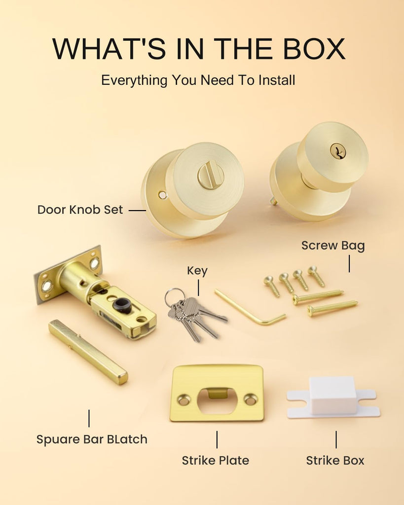 Exterior Gold Door Knob with Lock and Key 1 Pack
