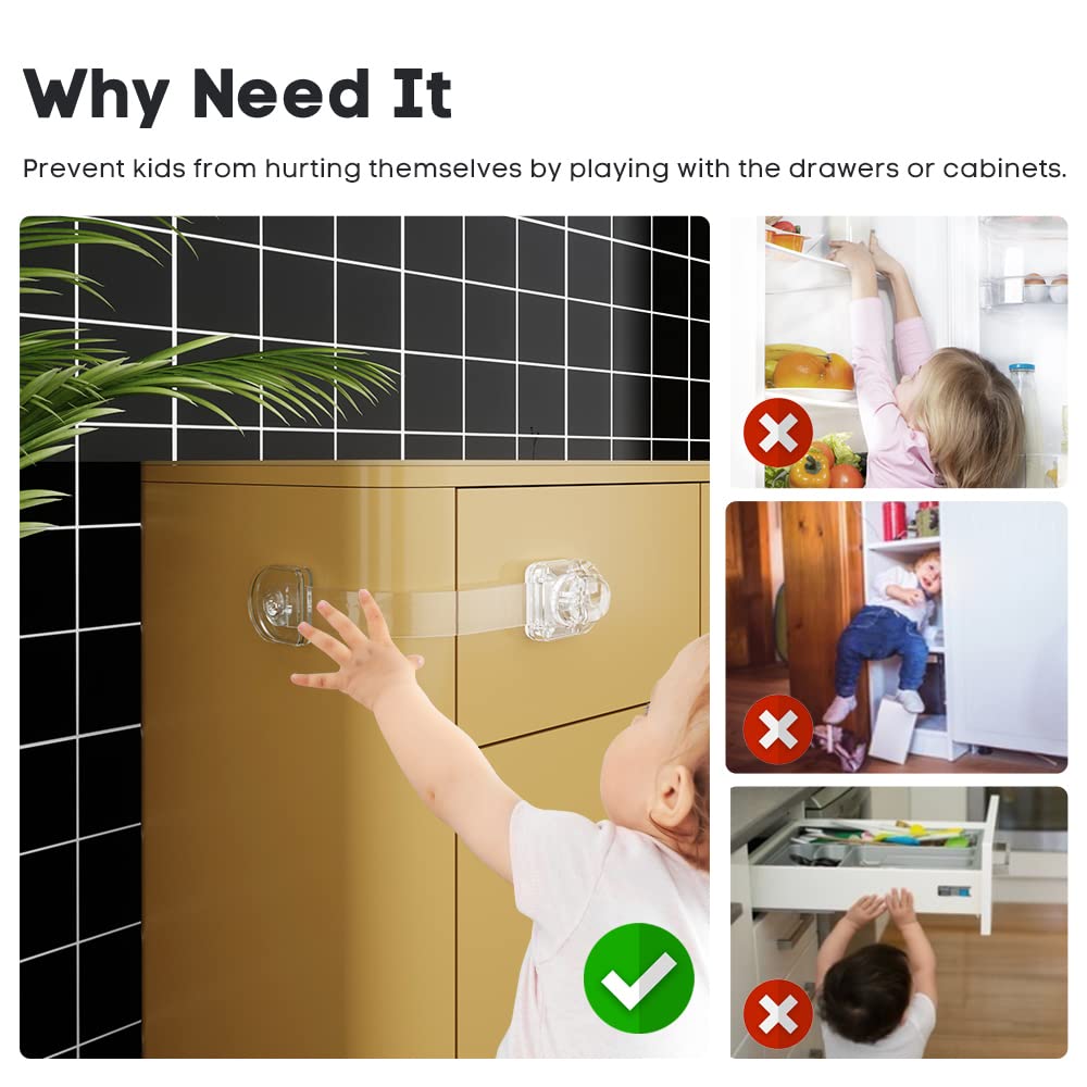3 Pack Child Safety Locks, Childproof Strap Locks for Drawers, Fridges, Toilets, Cupboards, Ovens, Cabinets, Multi