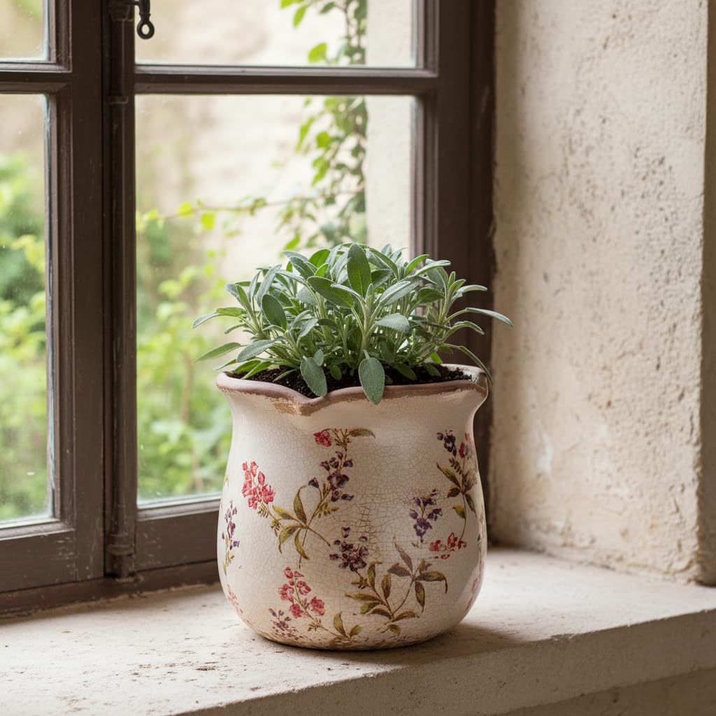 French Farmhouse Ceramic Flower Pot & Utensil Holder for Indoor/Outdoor