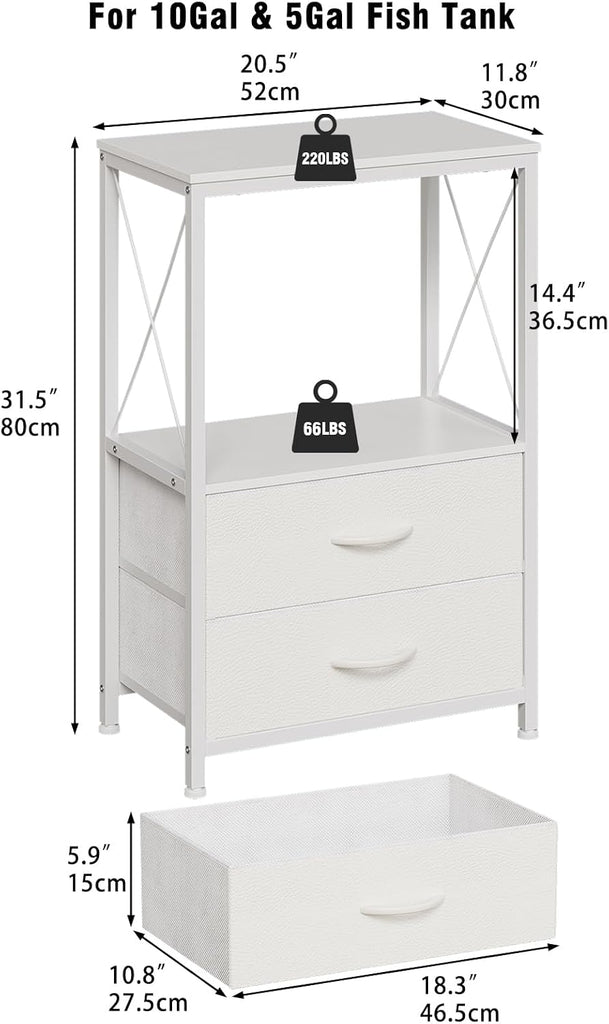 10 Gallon Aquarium Stand with 2 Drawers, White
