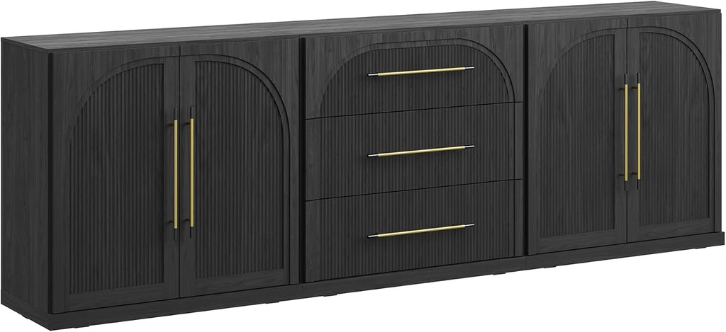 Jagger 3-Piece Modular Sideboard Buffet Cabinet - Ebony | Set of 3 Freely Configurable,Arched Wood Door,Storage