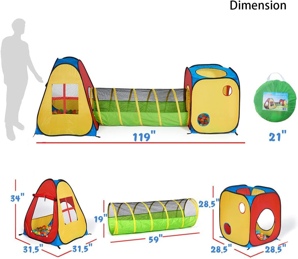 3 in 1 Pop Up Play Tent with Tunnel, Indoor/Outdoor Playhouse