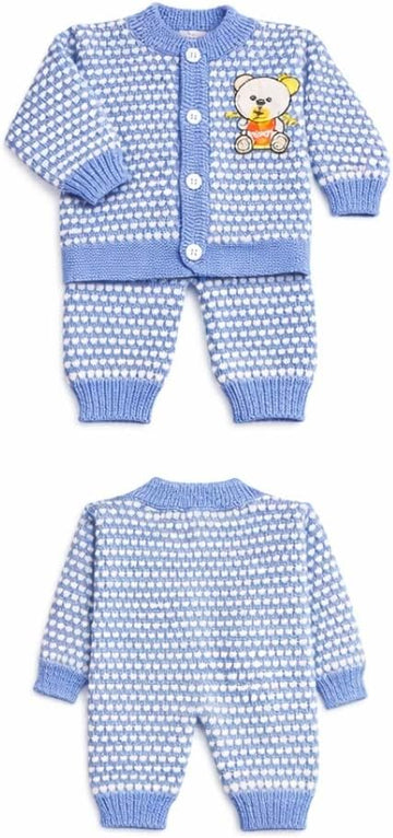 Knit Outfit for Newborn Boys & Girls, Polka-Dot Cardigan & Pants Set with Baby Animals Embroidery Design