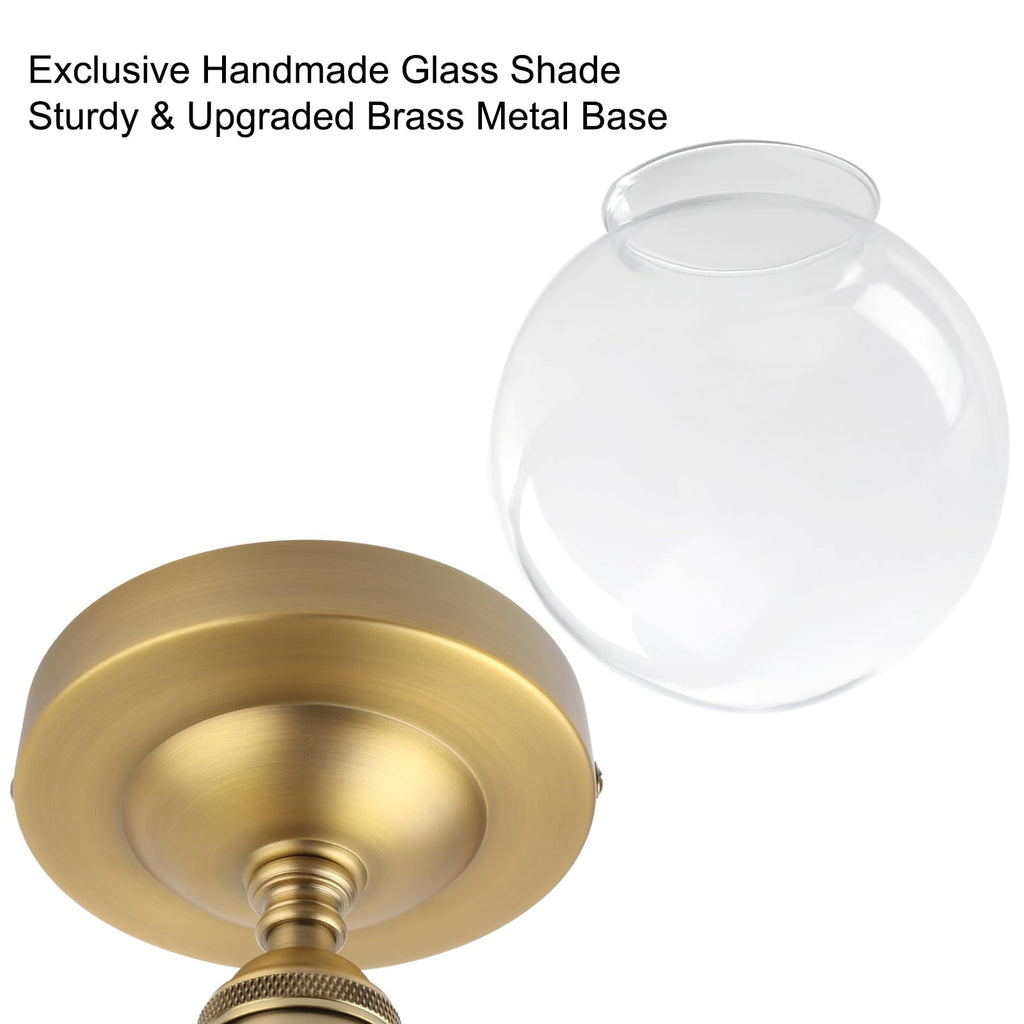 Semi Flush Mount Ceiling Light Modern Globe Clear Glass Shade Industrial Hallway Light Fixtures, Farmhouse Ceiling