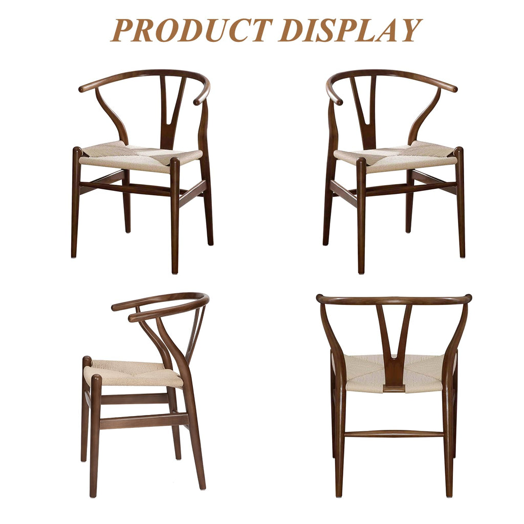 Wishbone Chairs Set of 4, Rattan Dining Chairs (Walnut)