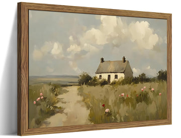 Vintage Wall Art, Framed English Countryside Cottage Painting Print, Country Farmhouse Canvas Wall Art, Rustic