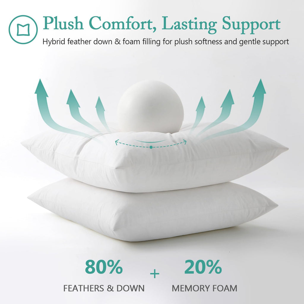 Luxury Feather Down 12x20 Pillow Inserts Set of 2, Soft Fluffy Throw Pillows, 100% Organic Cotton Cover, Lumbar