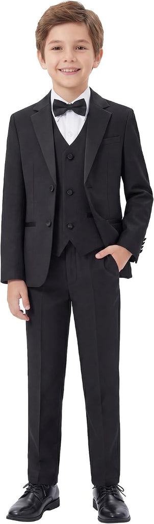 Boys Suits Piece Tuxedo Suit Set: Jacket, Pants, Shirt, Vest & Bow Tie for Kids Wedding Ring Bearer Party