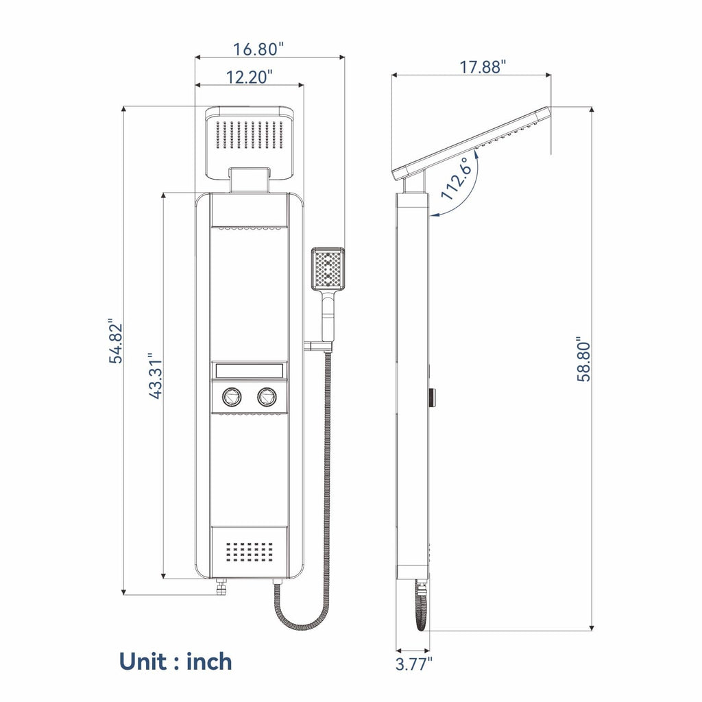 Stainless Steel Shower Panel Tower System with LED Display Matte Black