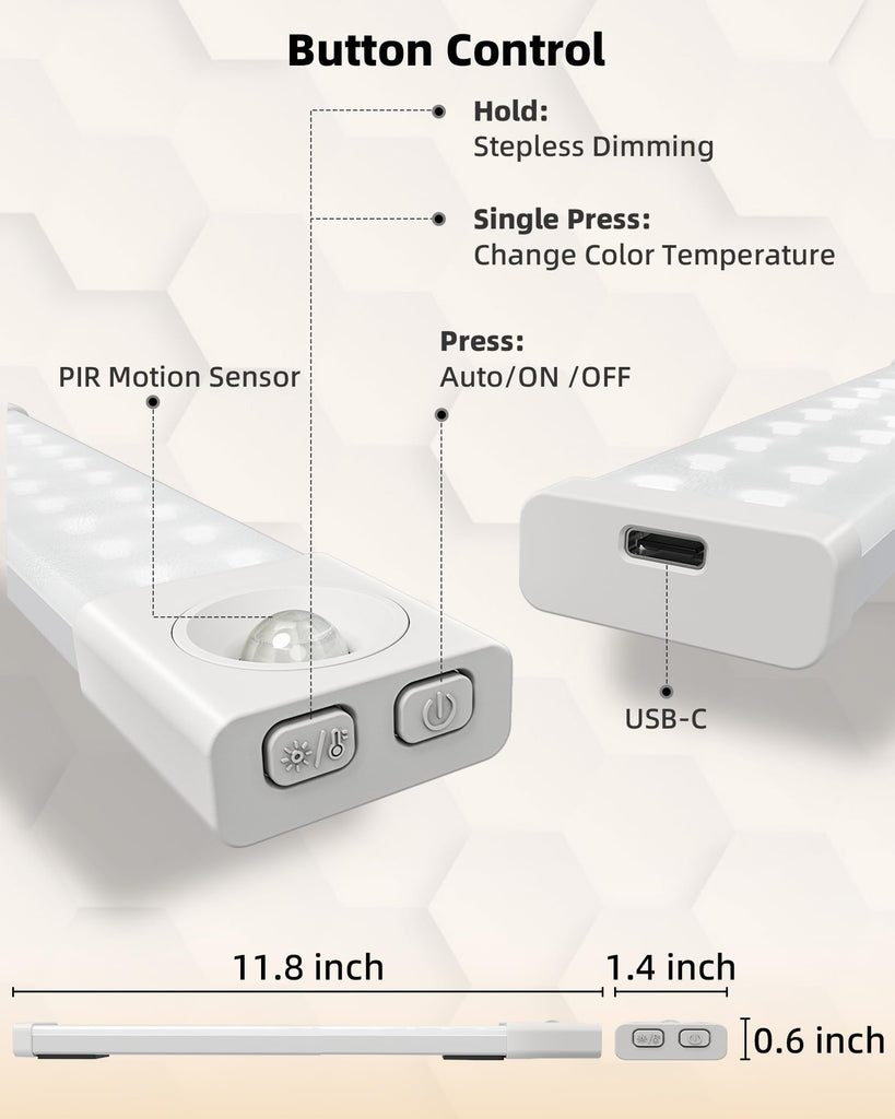 6 Pack LED Under Cabinet Lights Wireless with Charging Station, 11.8'' Motion Sensor Light Indoor, 1100mAh