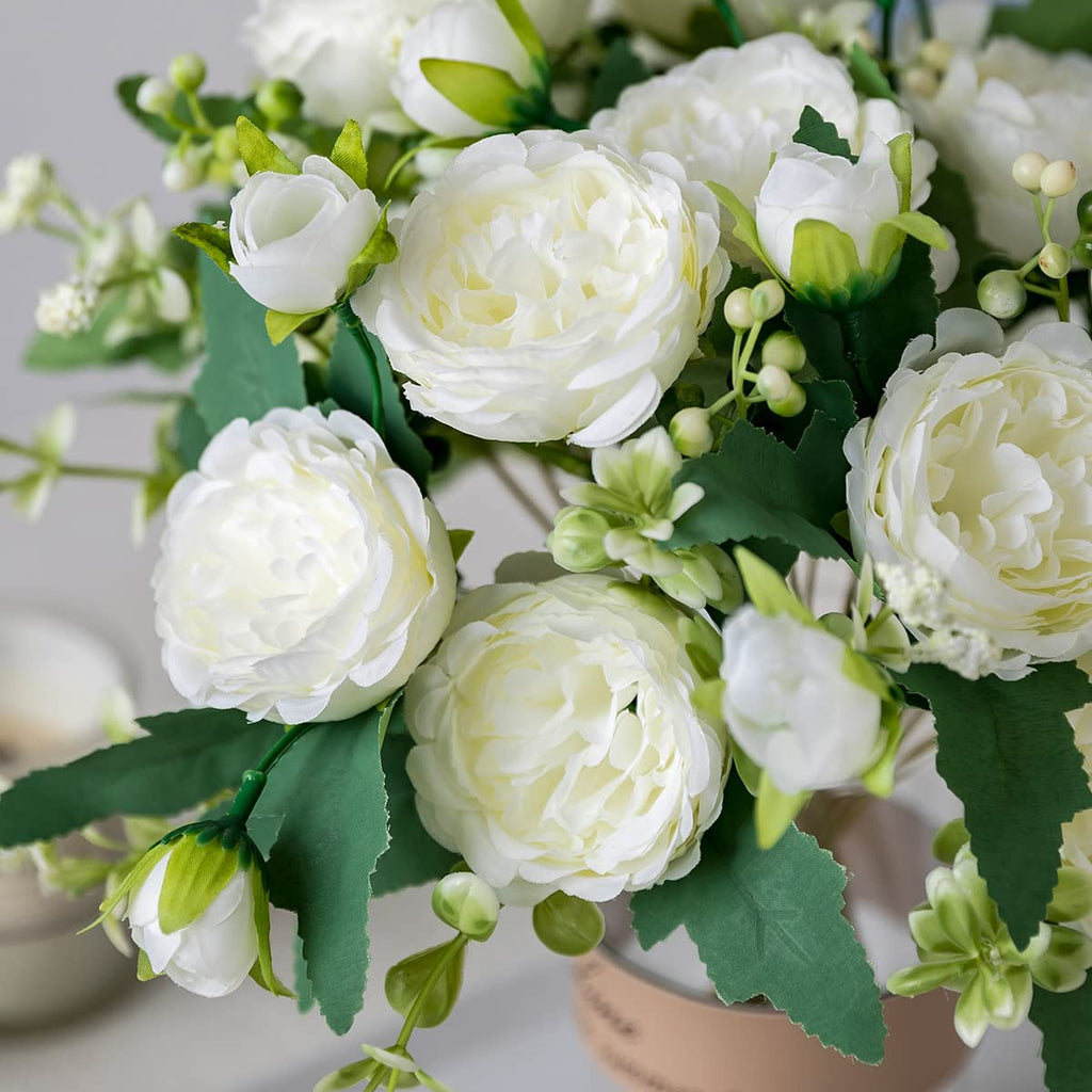 4 Bunches Peony Artificial Flowers White Flowers Silk Peonies Bouquets for Wedding Party Table Centerpieces Floral