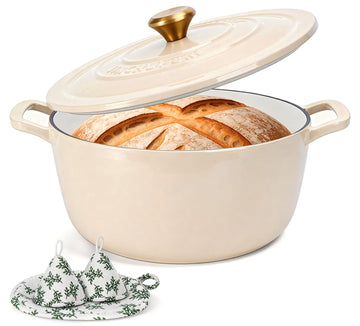 Enameled Cast Iron Dutch Oven 5 Qt with Lid, Cream