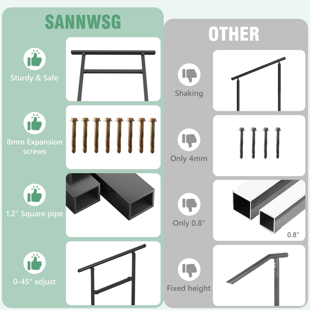 2 Pack Hand Rails for Outdoor Steps, 4-5 Step Railing for Stairs, Adjustable Porch Railing, Hand Rails for