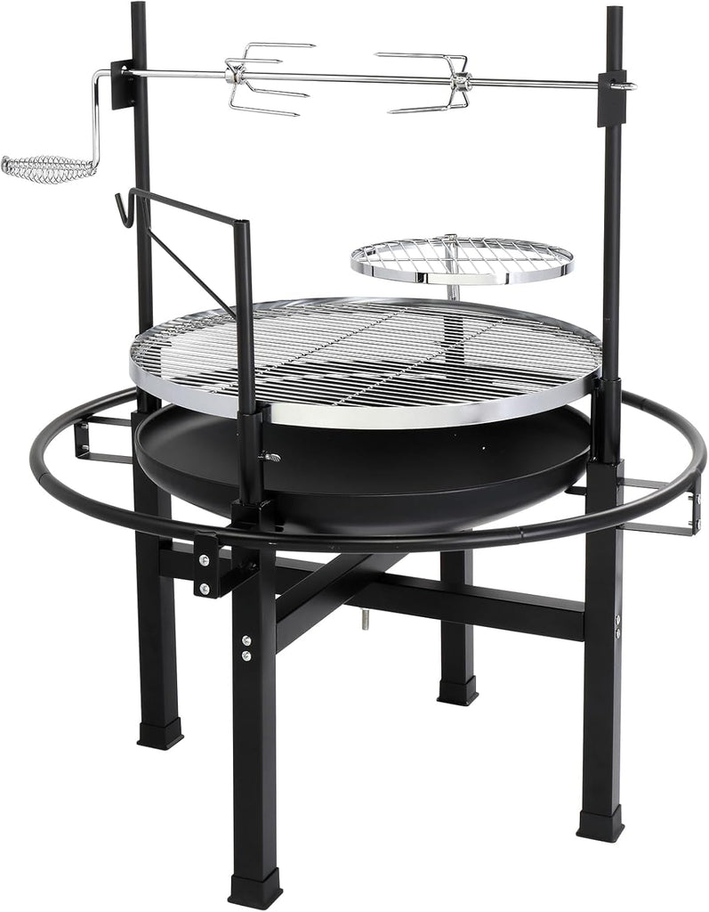 33 Inch Outdoor Fire Pit with 2 Grills, Wood Burning Firepit with Swivel Cooking Grate, Removable Swivel Grill