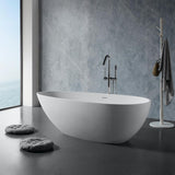 59 Inches Stone Resin Freestanding Soaking Bathtub, Handcrafted Solid Surface Flat Bottom Tub In Matte White, Cupc