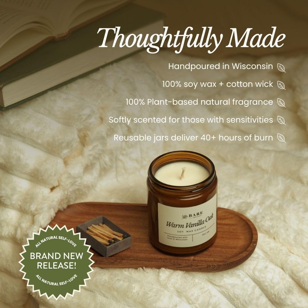 9oz Non Toxic Soy Candle Warm Vanilla Oak - 40+ Hour Burn