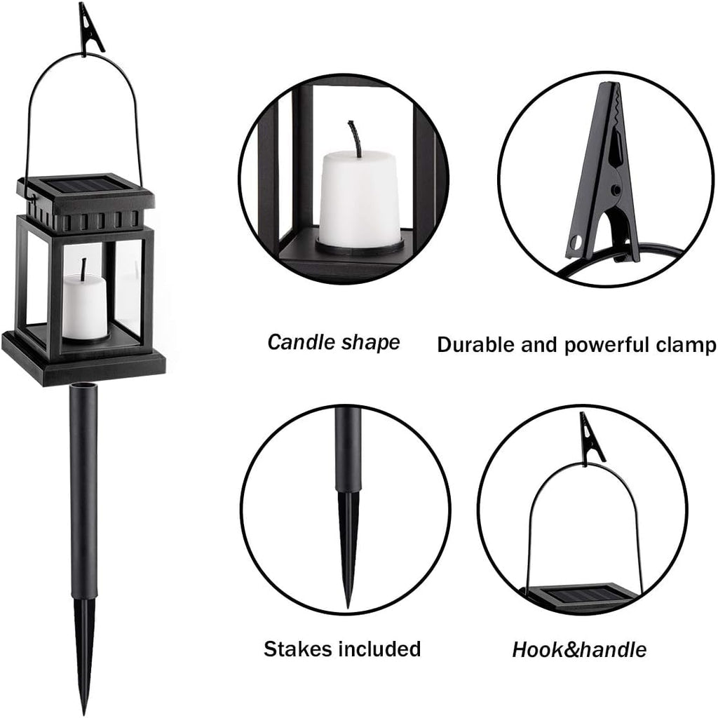 8 Pack Solar Hanging Lantern Outdoor, Candle Effect Light