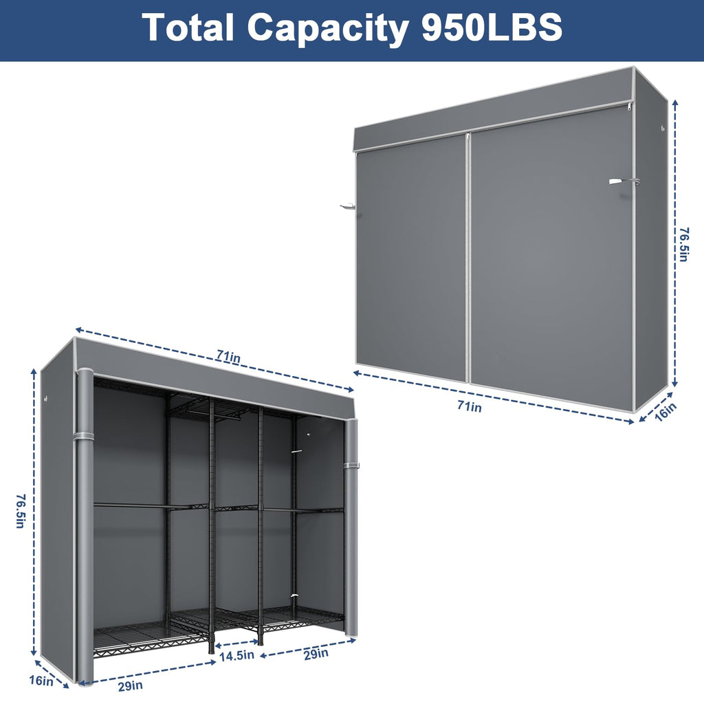 E12C Pro Heavy Duty Closet Organizer System, Freestanding Clothing Racks for Hanging Clothes, Adjustable Garment Rack