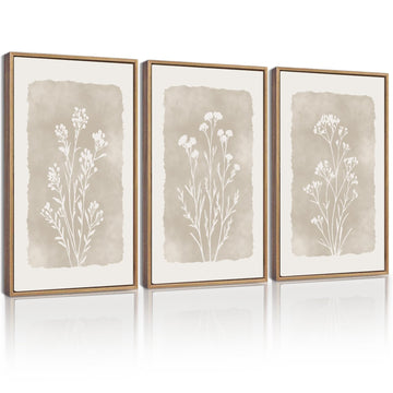 Boho Botanical Flower Framed Wall Art Farmhouse Vintage Floral Wall Painting Rustic Wildflower Neutral Prints Artwork