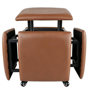 5 in 1 Nesting Leather Ottoman, Stylish Foot Stool with Wheels Living Room