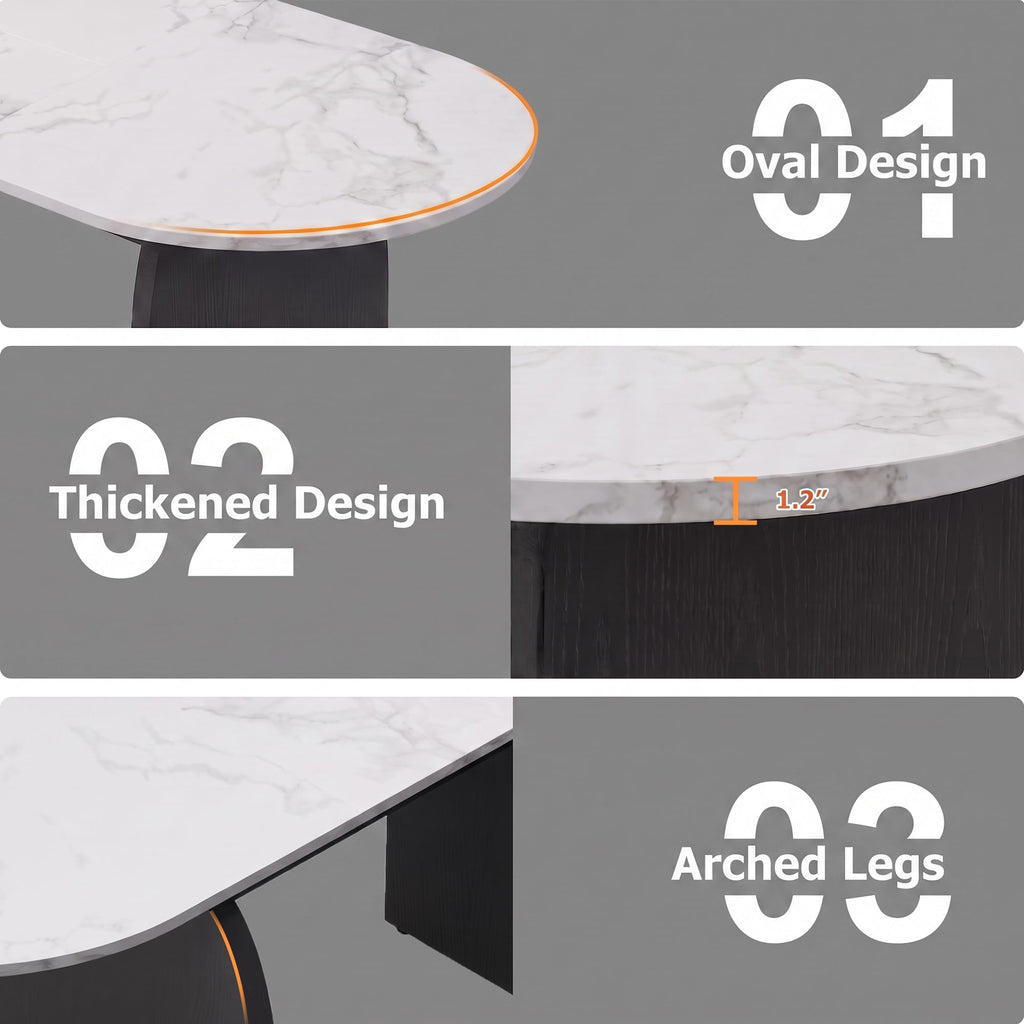 55"-70.8" Extendable Oval Dining Table for 4-8 with Built-in Flip Leaf