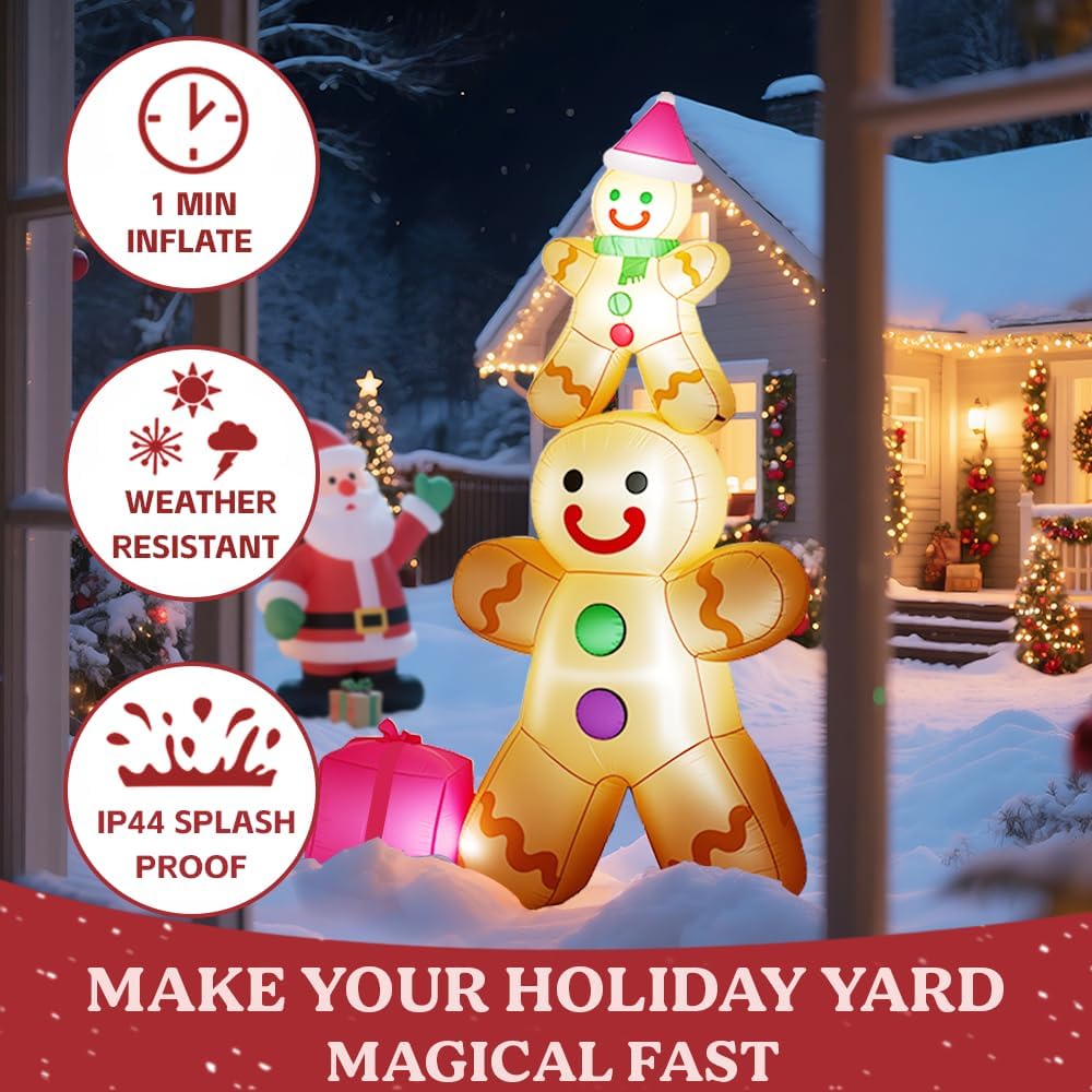 10FT Christmas Inflatables Gingerbread Father and Son Outdoor Decorations, Christmas Blow Up Yard Decorations with