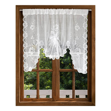 White Sheer Lace Valance Window, Half Curtain Tie Up Valance Home Deco, Rod Pocket, 39 x 39 Inch, 2 Pack