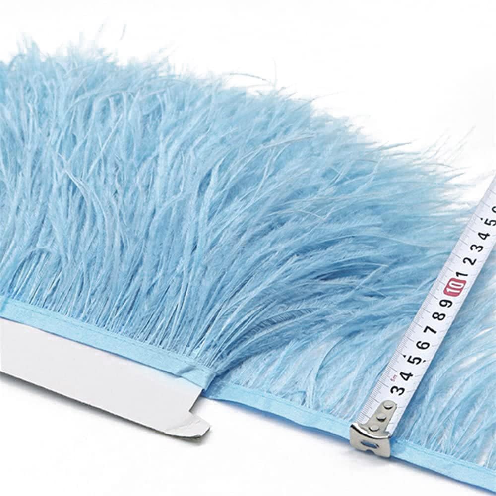 Ostrich Feather Trim Fringe, 4-6inch Width Feather Trimming Fringe Satin Ribbon for Dress Millinery Sewing - 2 Yards