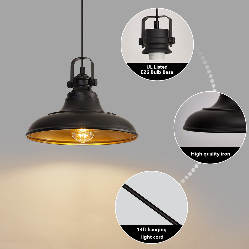 Matte Black Farmhouse Pendant Lights Kitchen Island, 2 Pack Rustic Black Hanging Lighting Fixture, Pendant Lighting s