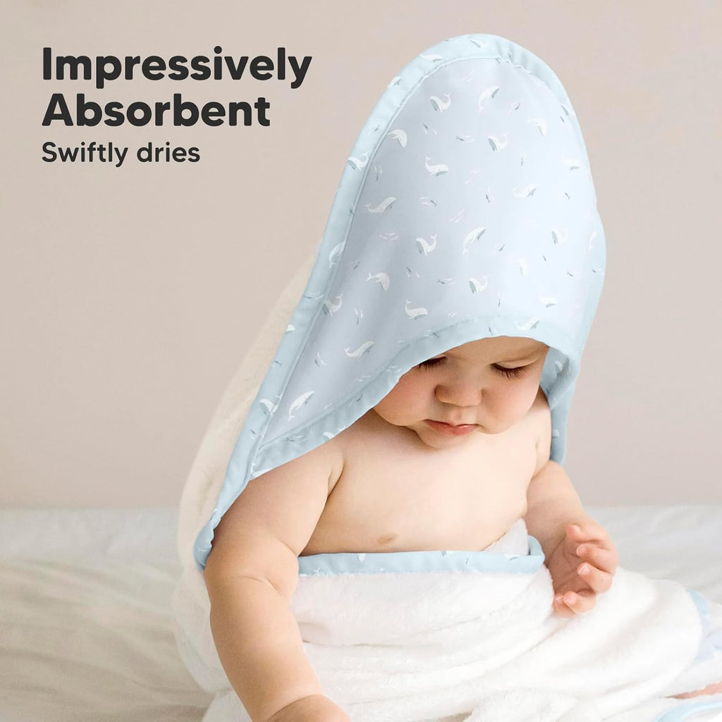 Hooded Baby Towel for Newborn, Baby Bath Towels(Blue Whale,35x35)