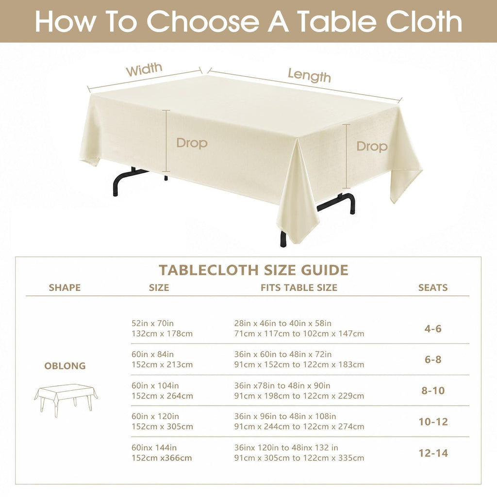 Rectangle Tablecloth 60x120 inch Linen Textured Waterproof Table Cloth Stain and Wrinkle Resistant Washable