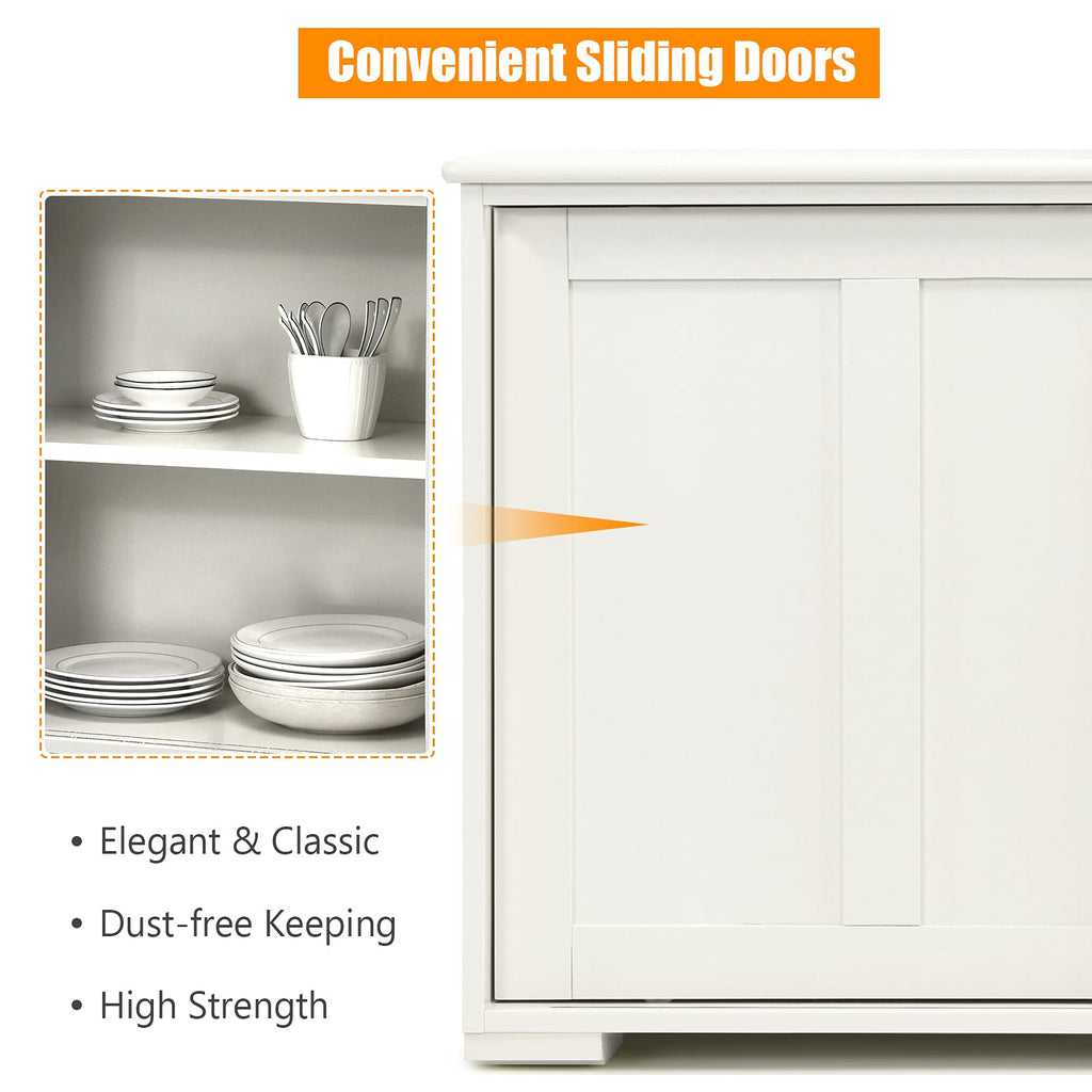 Sideboard Buffet Cabinet, Wooden Kitchen Storage Cabinet with Adjustable Shelf, Sliding Barn Door, Accent Coffee Bar