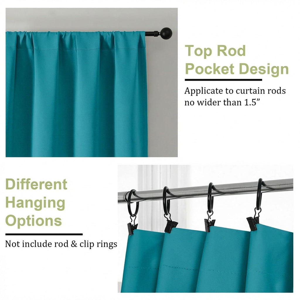 Teal Blackout Curtains Living Room 72 Inch Long 2 Panels