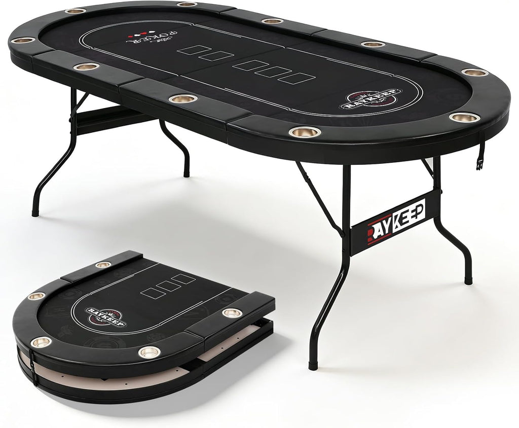 84" Poker Table for 10 Players, Foldable Texas Holdem Table with Padded Rails & 10 Cup Holders, Portable Casino Board