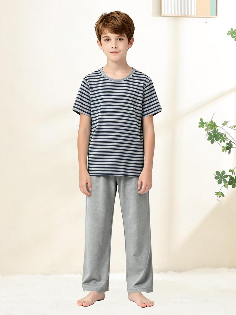 Boys's Summer Pajamas Striped Short Sleeved+Long Pants Sets Modal Pj