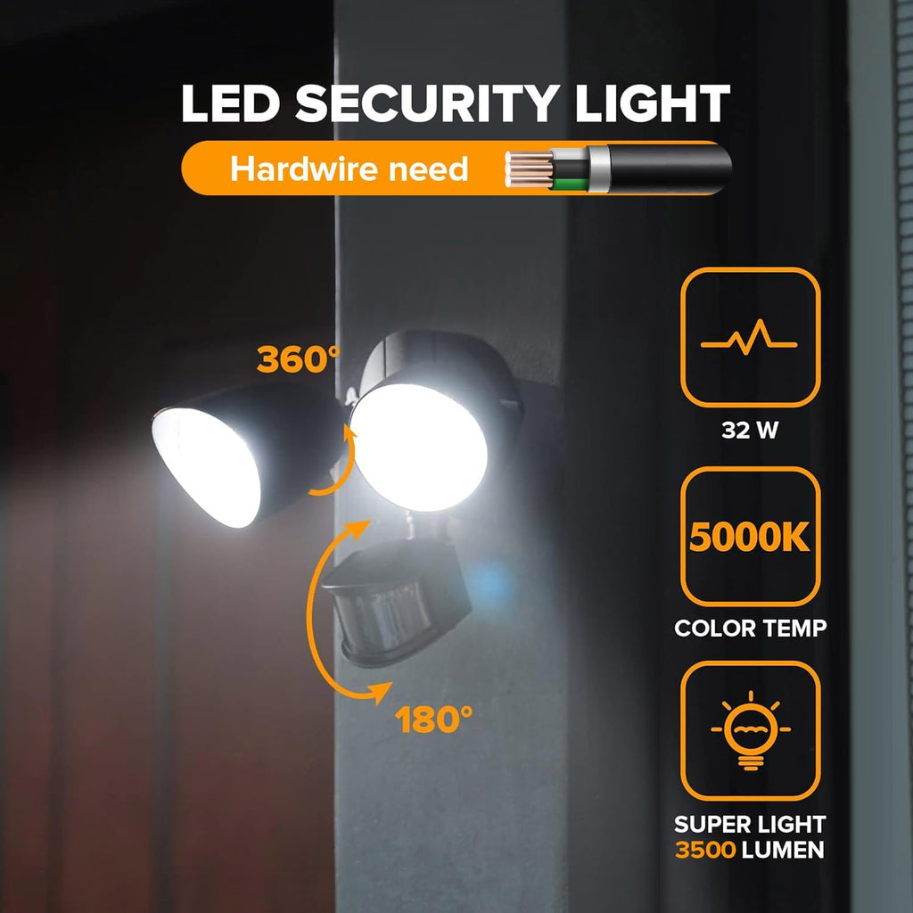 2 Pack 32W 3500 Lumen LED Security Lights Motion Sensor Light Outdoor, 5000K Daylight, IP65 Waterproof, Dusk to Dawn