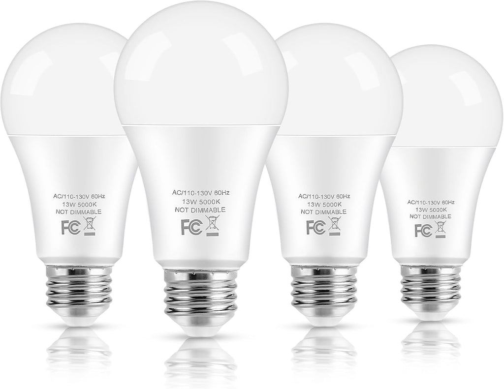 LED Light Bulbs, 100 Watt Equivalent A19, 13W 5000K Daylight White 1500 Lumens Non-Dimmable Bright E26 Edison Medium