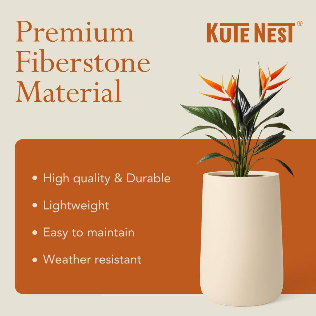 23.1" - Tall Large Conico Fiberstone Outdoor Planter - Kilim Beige