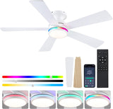 46" Flush Mount RGB Ceiling Fans with Lights - White Low Profile Ceiling Fan Light with Remote/APP, RGB+3CCT 6 Wind Speeds and Reversible, Modern Fan Light Fixture for Party, Kiad's Room A101-B0F1L6V1M2