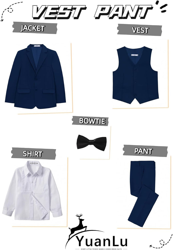 Boys Slim Fit Suits Kids Tuxedo Ring Bearer Outfit,Adjustable Waist