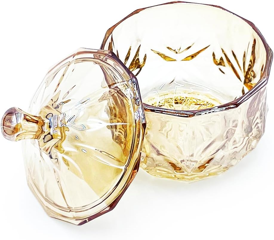 8oz Glass Candy Jar with Lid,Small Crystal Fall Candy Dish,Apothecary Jar for Cotton Balls Q Tips Small Accessories