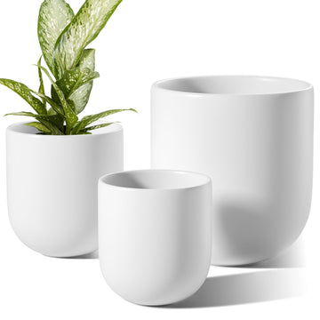 6, 8 & 10 Inch Ceramic Planter Set for Indoor Plants, White