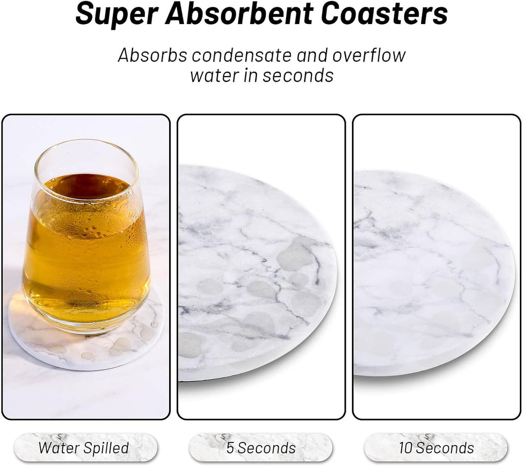 Ceramic Coasters for Drinks with Holder, Absorbent Drink Coasters for Coffee Table, Marble Style Coasters - Set of 9