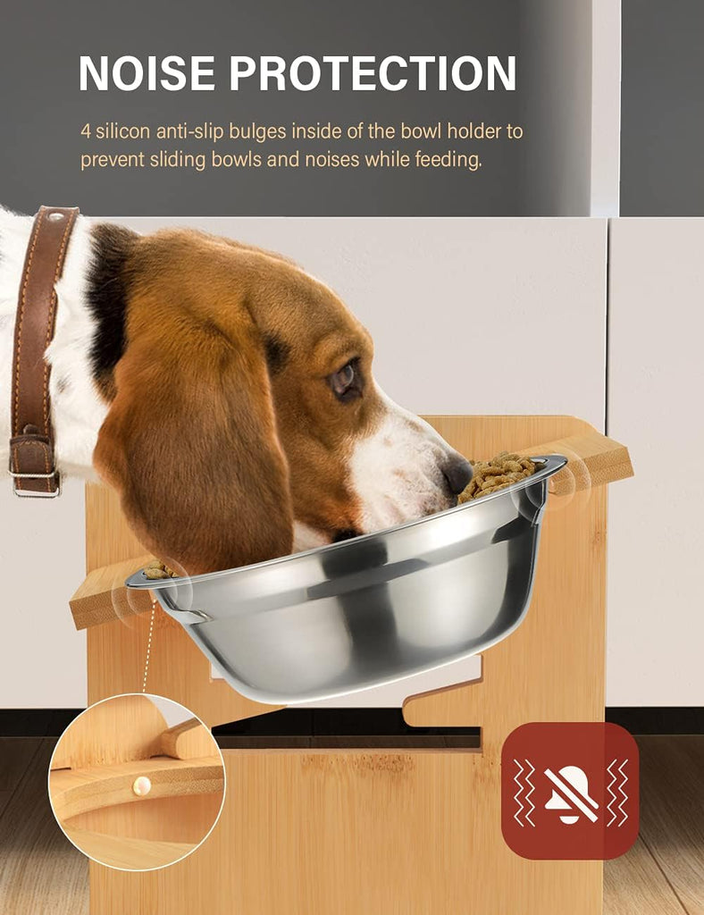 Elevated Dog Bowls, Raised Dog Bowl Stand Adjustable Small, Natural