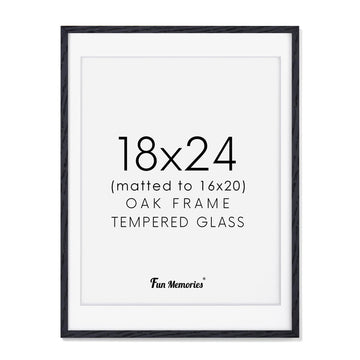 18x24 Picture Frame Black, Rustic Oak Wood 18 x 24 Poster Frames, Tempered Glass, 18x24 Frame with Mat for 16x20